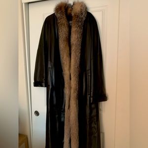 Genuine brown leather and Fox fursatin excellent condition,size xl $400.00